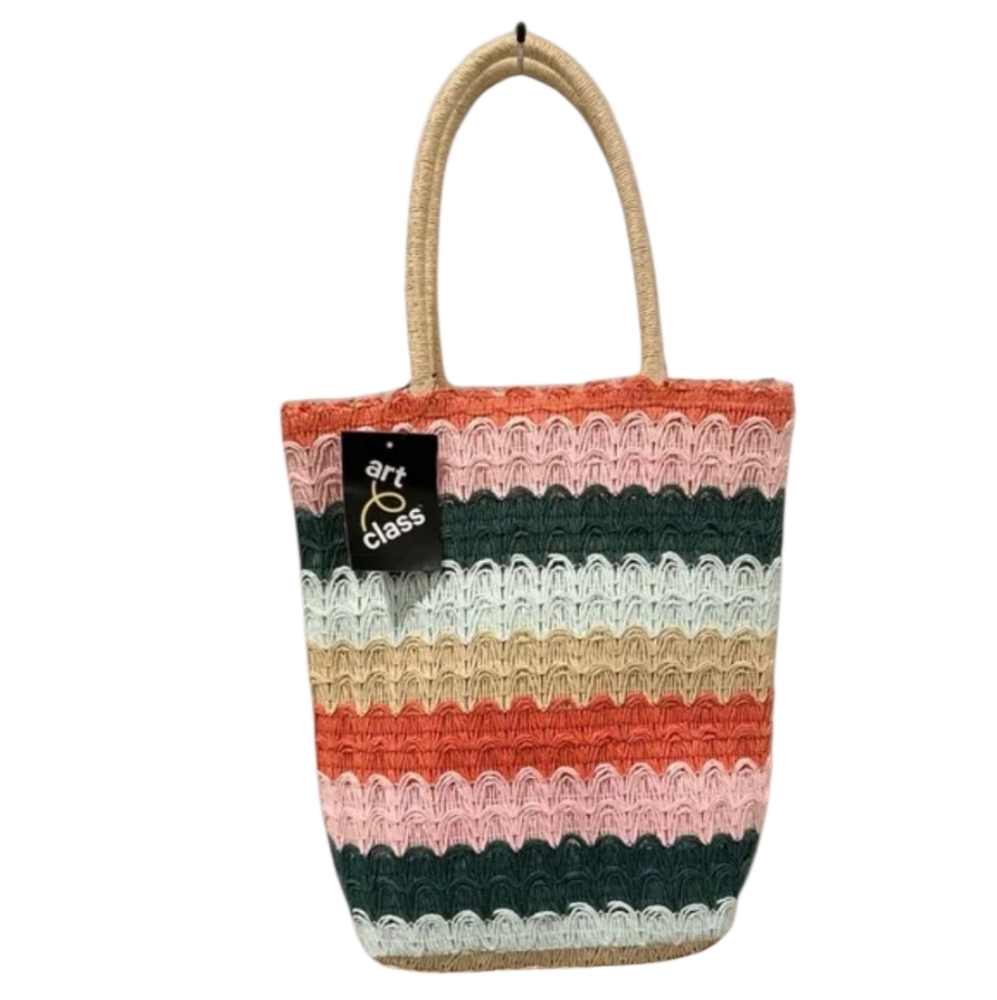 Art Class Multi-Colored Striped Womens Straw Beach Tote Shoulder Bag Purse